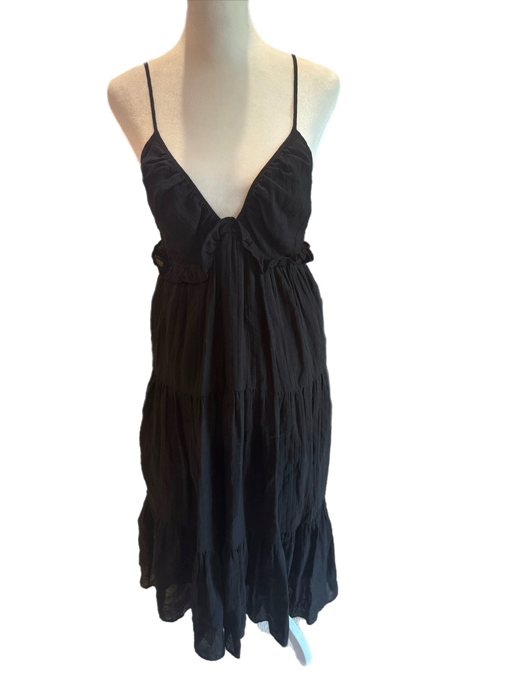 Tularosa Black Spaghetti Strap Tiered Midi Dress